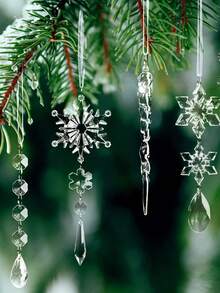 5/10/20 قطعة من زينة شجرة الميلاد بقلادات بلورية، ديكورات عيد الميلاد الرائعة، قلادات بلورية شفافة من الاكريليك على شكل جليد وثلج للأعياد، مناسبة لزينة شجرة الميلاد، قلادات بلورية على شكل ثلج وجليد معلقة من الاكريليك، مناسبة لزينة شجرة الميلاد وإمدادات حفلات السنة الجديدة والشتاء