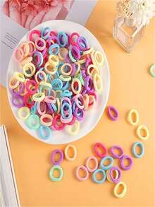 10/50/100/200/400/800pcs/Set Small Women's Rubber Band Hair Ties, Spring Color Thumb Rings, Black Colorful Coffee High Elasticity Hair Ropes - Multicolor - View 3