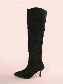 2025 New Fashionable Western Pleated Tall Boots For Women, Pointed Toe High Heel Riding Boots, European And American Style - Black - View 3