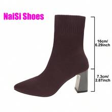 Women's 2025 New Thick Heel Pointed Toe Boots, Elastic Slim Fit Boots, Sock Boots, High Heel Ankle Boots, Strap Black Warm Boots, High Heel Mid-Calf Thick Heel Boots, Comfortable Fashion Pointed Toe High Heel Shoes, Casual Elegant Boots, Black Boots, Red Boots, Brown Boots, Coffee Boots - Coffee Brown - View 7