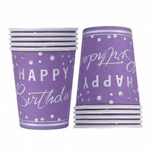 Bộ 10/20/40 chiếc, Ly giấy dùng một lần màu tím cho sinh nhật, dung tích 9 oz, Ly tiệc màu tím viền bạc - Đồ dùng cho tiệc tùng với đồ uống nóng và lạnh - Sinh nhật, tốt nghiệp. - Màu tím - Xem 7