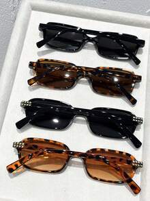 4pcs Women Plastic Cheetah Print Small Full Frame Tinted Lens Popular Design Personalized Vintage Fashion Glasses For Vacation Outfits,Family Outings,Outdoor Casual Activities,Date Night Outfits,Partywear,Driving Accessories