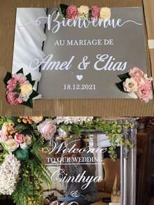 1pc 16"X12"/19"X16" Mirror Silver Acrylic Wedding Welcome Sign, DIY Romantic Wedding Decor Party Directional Signage