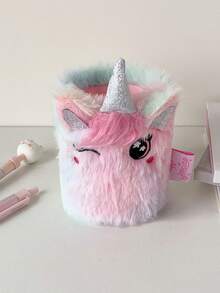 1个卡通猫毛绒笔筒学生高颜值桌面文具女生宿舍装饰收纳筒摆件 - 彩色 - 查看 10