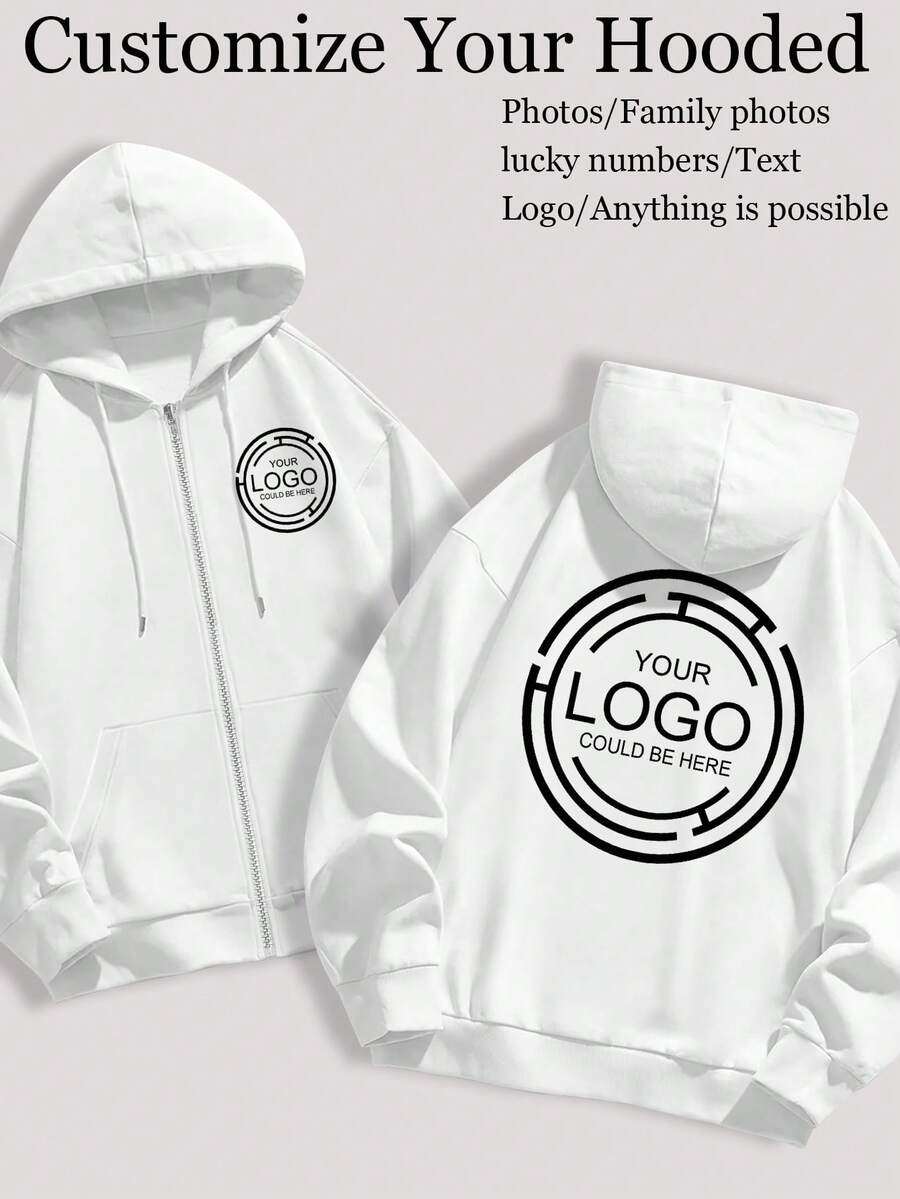 Personalización Personalizada - Sudadera con Capucha para Mujer de Otoño con Cremallera - Chaqueta Fina con Diseños de Logotipo Personalizables - Personalizable para Otoño - Blanco - Ver 1