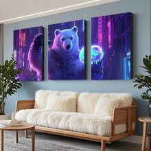 Quadro Decorativo Urso Polar Cibernético MDF Mosaico Sala Quarto Escritório Impressão Em Hd