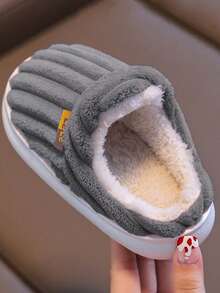 Fashionable Striped Simple Anti-Slip Warm Fluffy Student Slippers, Children Slippers, Teens Slippers