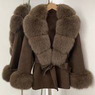 OFTBUY Solid Color Faux Fur Collar Belted Woolen Coat, Casual Street Style For Autumn/Winter