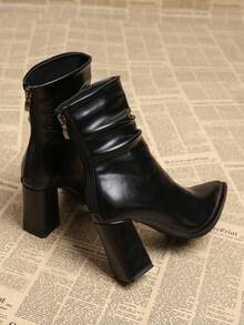 2025春秋新款高品质时尚优雅女士踝靴，春秋粗跟高跟鞋，秋冬款 - 黑色 - 查看 5