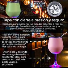 Copa para vino/coctel/jugo/Champán de acero inoxidable armable, FAB-18, Copa, Copa con tapa y popote, vaso de acero inoxidable portátil, Copa para café, Bebidas, Champán, Cócteles, Vaso/taza/Copa aislante de colores variados, capacidad 14 Oz/410 ml. - Morado - Ver 8