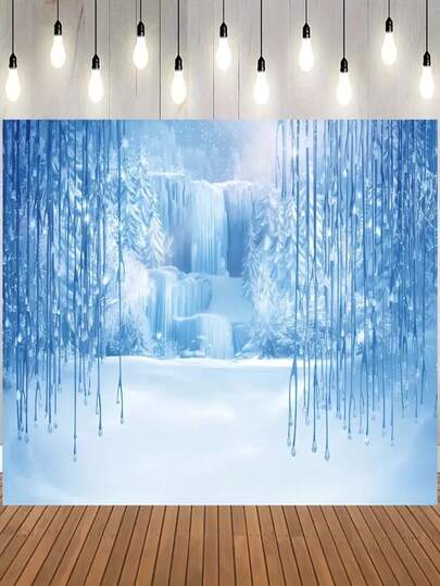 2D Flat, Willow, Icy Waterfall, 1 Piece Holiday Christmas Theme Backdrop - Polyester Material, No Electricity Needed - Ideal For Holiday Decor, Birthday Parties, Outdoor Celebrations And Festivals, Christmas Decoration.