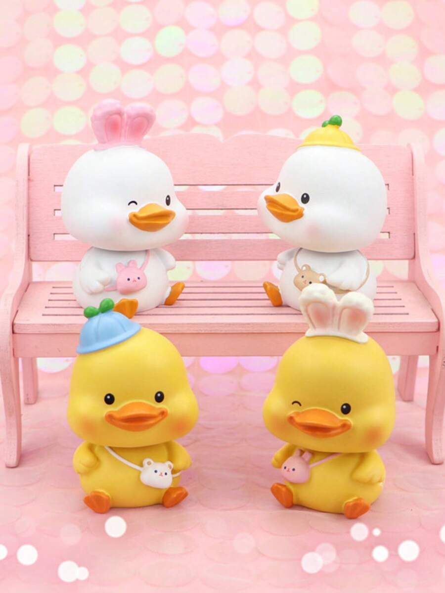 Ornamento creativo de pato amarillo pequeño con cabeza oscilante para coche, muñeca con cabeza oscilante linda para decoración interior del coche, decoración de pastel de cumpleaños, accesorios de escritorio de oficina, decoración del hogar, decoración de habitación, ornamentos, artículos en miniatura para el hogar - Multicolor - Ver 1