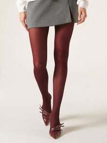 1pc Women's Wine Red Stockings, Suitable For Everyday Wear