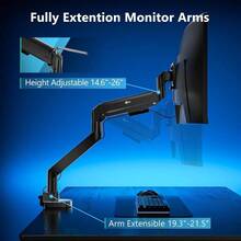 Single Monitor Mount, Gas Spring Monitor Arm 17 - 34 Inch Screens, Adjustable Computer Monitors Stand Up To 26.4lbs, With Clamp And Grommet Base, Mounting Holes 75 And 100mm GSMP001N Black - 57 inch + Đen - Xem 5