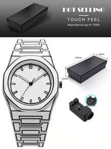 TOMI TOMI Dry Battery Watch Box Classic Men's Watch With Plastic Particle Strap, Business-Style Matte Oil Quartz Watch, Fashion Men's Watch Set Suitable For Everyday Life & Holiday Gifts