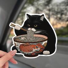 Black Cat Ramen Vinyl Sticker, Japanese Travel Sticker, Suitable For Car, Laptop, Motorcycle, Water Bottle, Luggage Tag - Multicolor - View 2
