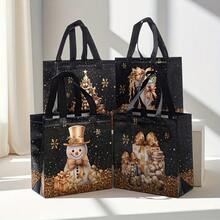 10pcs Holiday Christmas Gift Bags - Snowman, Tree And Stocking Designs, Black And Gold With Handles, Non-Woven Tote Bags, Suitable For Holiday Parties, Christmas Gift Bags