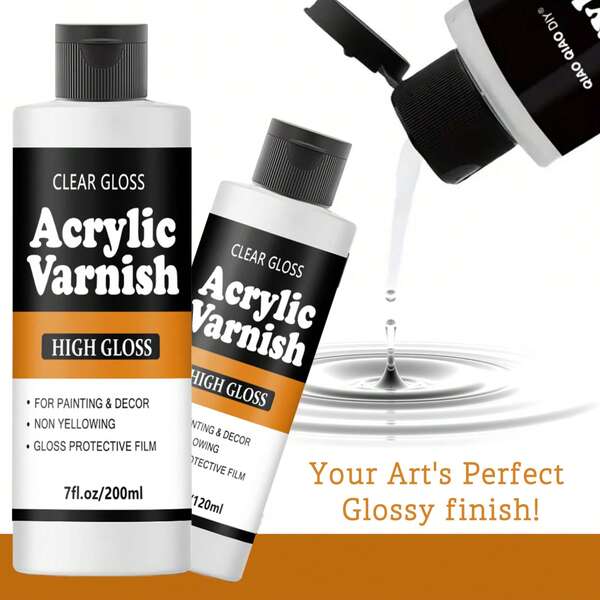 Acrylic Varnish Set - Water-Based Sealant, Super Glossy, UV Resistant, Anti-Cracking, Suitable For Wood, Clay, Painting, Metal, Plastic, Leather And Textile Arts And Crafts