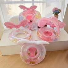 Crianças anel de natação crianças bebê lantejoulas pétalas sereia axilas anel assento pára-sol - 70cm sereia borboleta rosa - Visão 2