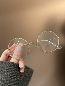 1 pieza Gafas decorativas redondas de metal vintage con lentes transparentes, adecuadas para niños y niñas, previenen la fatiga visual, para uso en computadora, TV, juegos y teléfonos inteligentes, gafas de moda