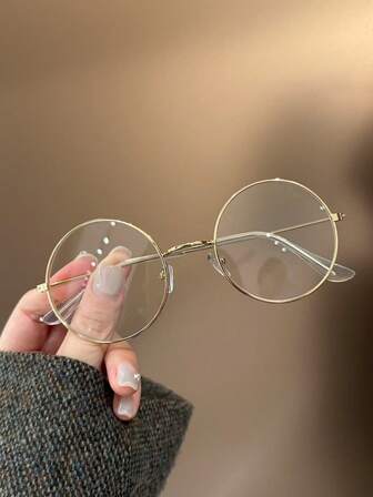 1個 ビンテージ ラウンド メタルフルフレーム デコラティブ 子供用クリアレンズメガネ、男女兼用、視力疲労を防ぐ、パソコン、TV、ゲーム、スマートフォン使用に適し、ファッションアイウェア
