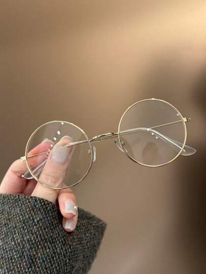 1pc Vintage Round Metal Full Frame Decorative Children's Clear Lens Glasses, Suitable For Boys And Girls, Prevent Visual Fatigue, For Computer, TV, Gaming And Smartphone Use, Fashion Eyewear