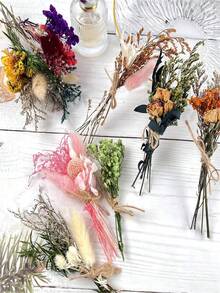 4/12 piezas Ramo de flores secas mini, flores secas naturales mixtas de estilo bohemio, decoración de flores secas hechas a mano mini para boda, marco de fotos, caja de regalo, jarrón, decoraciones para el hogar DIY (Serie verde)