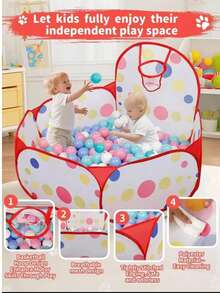 儿童球坑，弹出式儿童球坑泳池游戏帐篷，带篮球架，4 英尺可折叠游戏屋婴儿爬行游戏围栏玩具礼物，适合女孩男孩 - 不含球 - 黃色 - 查看 6