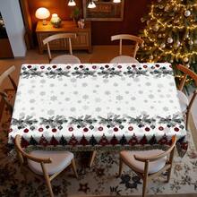 1 pieza Mantel de Navidad - Mantel Vintage de Feliz Navidad, diseño de cuadros rojos, árboles de pino y copos de nieve para mesa de comedor - Tela de poliéster - Se adapta a mesas rectangulares, redondas y de comedor - Decoración de invierno para fiestas, hogar y restaurantes - Fácil de limpiar