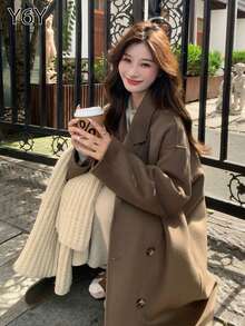 Y6Y 新款时尚高品质宽松驼色女式大衣，秋冬季