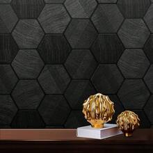 Black Peel And Stick Wallpaper, 15.'' X 118'' Wallpaper Embossed Easy Self Adhesive Removable Contact Paper Textured Cabinet Bedroom With Tape Measure (Cismmy 0001) - Lục giác đen - Xem 12