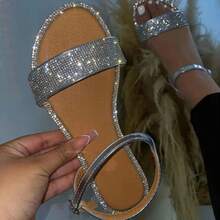 Summer Rhinestone One-Strap Flat European And American Women's Sandals Ladies Sandal Manufacturer - Bạc - Xem 3