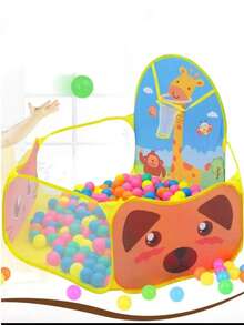 儿童球坑，弹出式儿童球坑泳池游戏帐篷，带篮球架，4 英尺可折叠游戏屋婴儿爬行游戏围栏玩具礼物，适合女孩男孩 - 不含球 - 黃色 - 查看 7