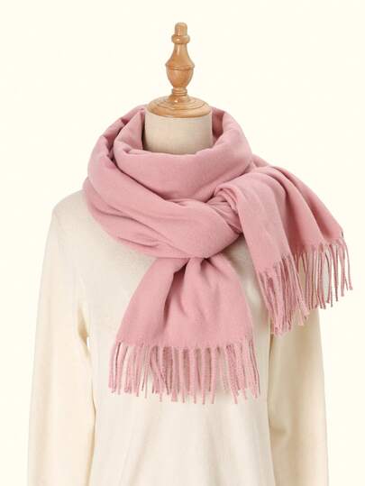 1条女士时尚百搭纯色保暖围巾，女士冬季围巾，适合搭配连衣裙