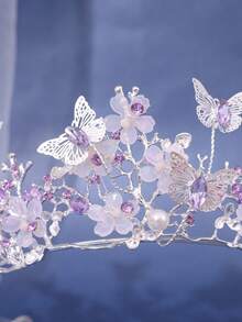 1 chiếc vương miện hình bướm sang trọng và thanh lịch, phụ kiện tóc cô dâu, vương miện công chúa dự tiệc, phụ kiện ngày Valentine. - Màu tím - Xem 5