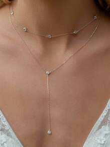 1 件女士欧美风格全水晶星星珍珠双层 Y 形流苏颈链 - 六芒星 - 查看 7