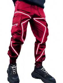Men's Punk Rock Street Harem Pants, Reflective Technical Hip Hop Jogger Sport Pants-20256688