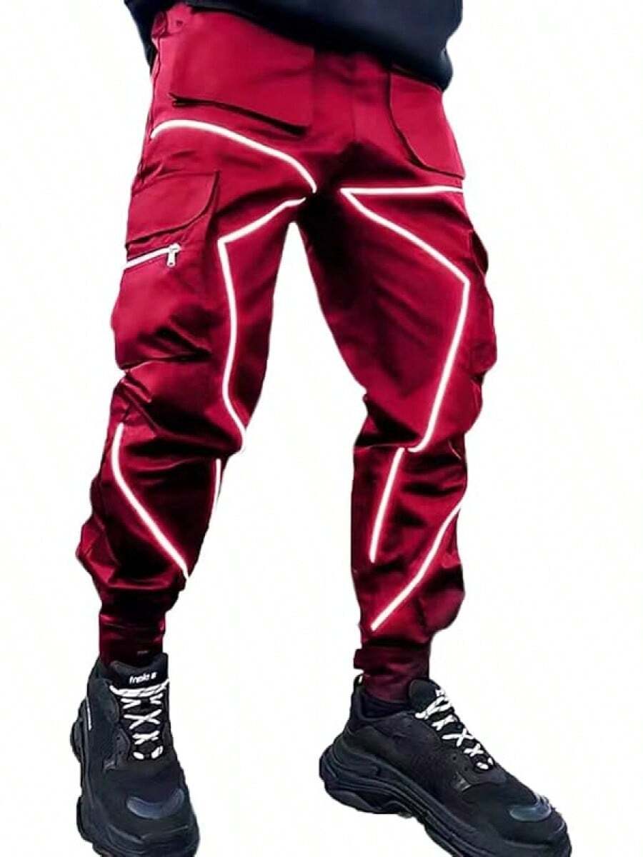 Men's Punk Rock Street Harem Pants, Reflective Technical Hip Hop Jogger Sport Pants-20256688