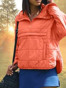 Puffer Jacket Womens Hooded Oversized Quilted Pullover Lightweight Warm Womens Winter Coats Outwear - 橘色 - 查看 4