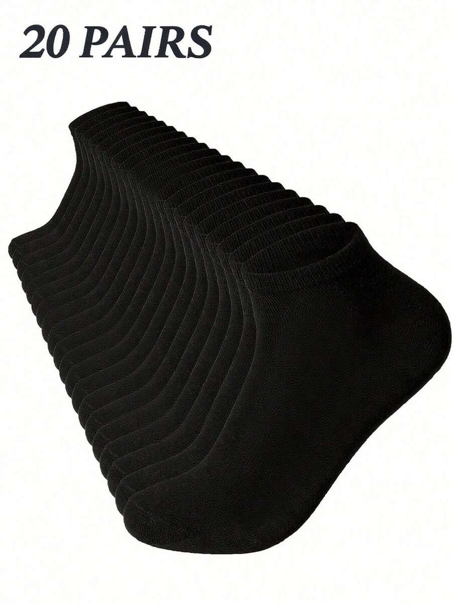 1/5/10/20 双男士袜子基本款踝袜，柔软轻便百搭低帮踝袜，女士长袜和袜类男士中筒袜女士水手袜 - 黑色 - 查看 1
