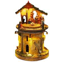 1件套动态圣诞村耶稣诞生场景装饰，展现圣家耶稣诞生，配有灯光、宗教音乐和可旋转的马槽人偶，适合室内节日基督教桌面装饰、家居装饰、圣诞装饰、房间装饰、冬季圣诞装饰、圣诞礼物等。 - 彩色 - 查看 3