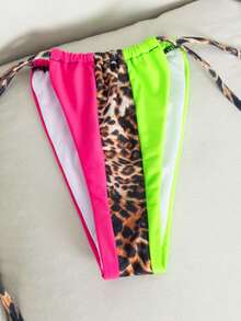 Bộ bikini 2 mảnh họa tiết da báo neon - Áo tam giác có dây đeo điều chỉnh được và quần cạp cao buộc dây bên hông | Đồ bơi nữ phù hợp cho các bữa tiệc bãi biển và hồ bơi - Nhiều màu - Xem 7