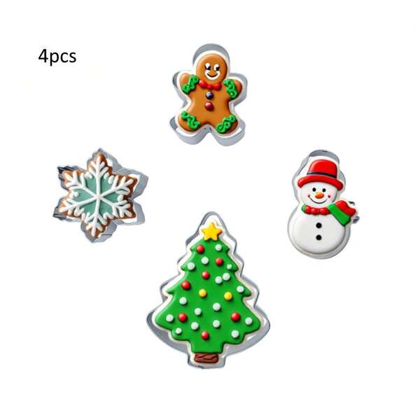 4 Pieces/Set, Stainless Steel Christmas Series Biscuit Mold Set, Beautiful And Practical For Making Cakes, Biscuits, Etc. It Is A DIY Baking Tool, Kitchen Supplies And Baking Utensils.