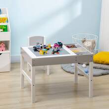 HOMCOM Kids Table And Chair Set 2 In 1 Activity Play Table For Bricks Toddler Furniture W/Storage Space, Ideal For Reading, Arts & Crafts - Grey - Grey - View 6
