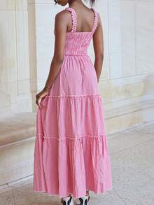 Mima John Elegant Plaid Maxi Slip Dress, Summer - Red and White - View 6