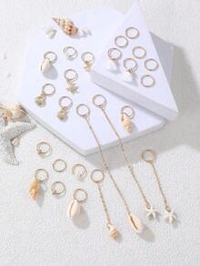 24pcs Minimalist & Elegant Beach Style Hair Clips Set - Starfish, Turtle, Shell, Faux Pearl, Ocean Theme Assorted Hair Accessories For Daily, Vacation, Party, Gift For Best Friends, School Stuff, College, Faux Pearl Hair Accessories - 金子 - 查看 4