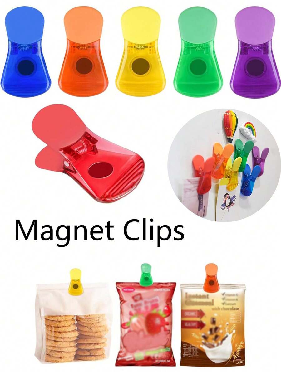 彩色磁性食品薯片零食袋封口夹 - 家用防潮保鲜零食封口夹,调味料封口夹,彩色冰箱磁铁夹,个性封口夹,照片磁铁夹,家居饰品,家居装饰,厨房装饰,食品薯片零食袋封口夹,
