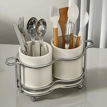 1 Durable Chopstick Holder, Space-Saving Cutlery Organizer, Made Of Durable Material Storing Cutlery - Multifunctional Kitchen Countertop Drainer And Holder Drying Cutlery (Chopsticks/Spoons), Stylish And  Design, Chopstick And Spoon Holder, Chopstick Box, Covered Chopstick Holder, Chopstick Drying Rack, Chopstick And Spoon Rest, Cutlery Rack, Compact Design, Simple Storage Solution, Rust-Resistant Material, High-Quality Metal, Cutlery Rack, Multifunctional Storage - 白色 - 查看 2