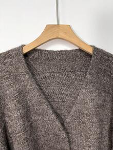 New Autumn/Winter Knit Cardigan Loose Solid Color Round Neck Long Sleeve Jacket, Essential Back-To-School Loose Casual Long Sleeve Knit Cardigan, Suitable For Christmas And New Year - Coffee Brown - View 12