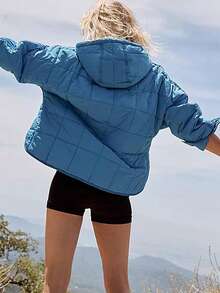 Puffer Jacket Womens Hooded Oversized Quilted Pullover Lightweight Warm Womens Winter Coats Outwear - 藍色 - 查看 2